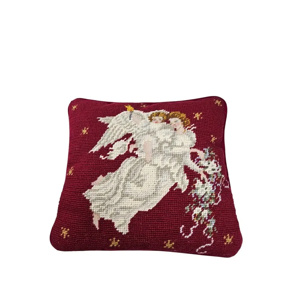 Vintage Handmade Angel Needlepoint Pillow Christmas Holiday Traditional 10x10